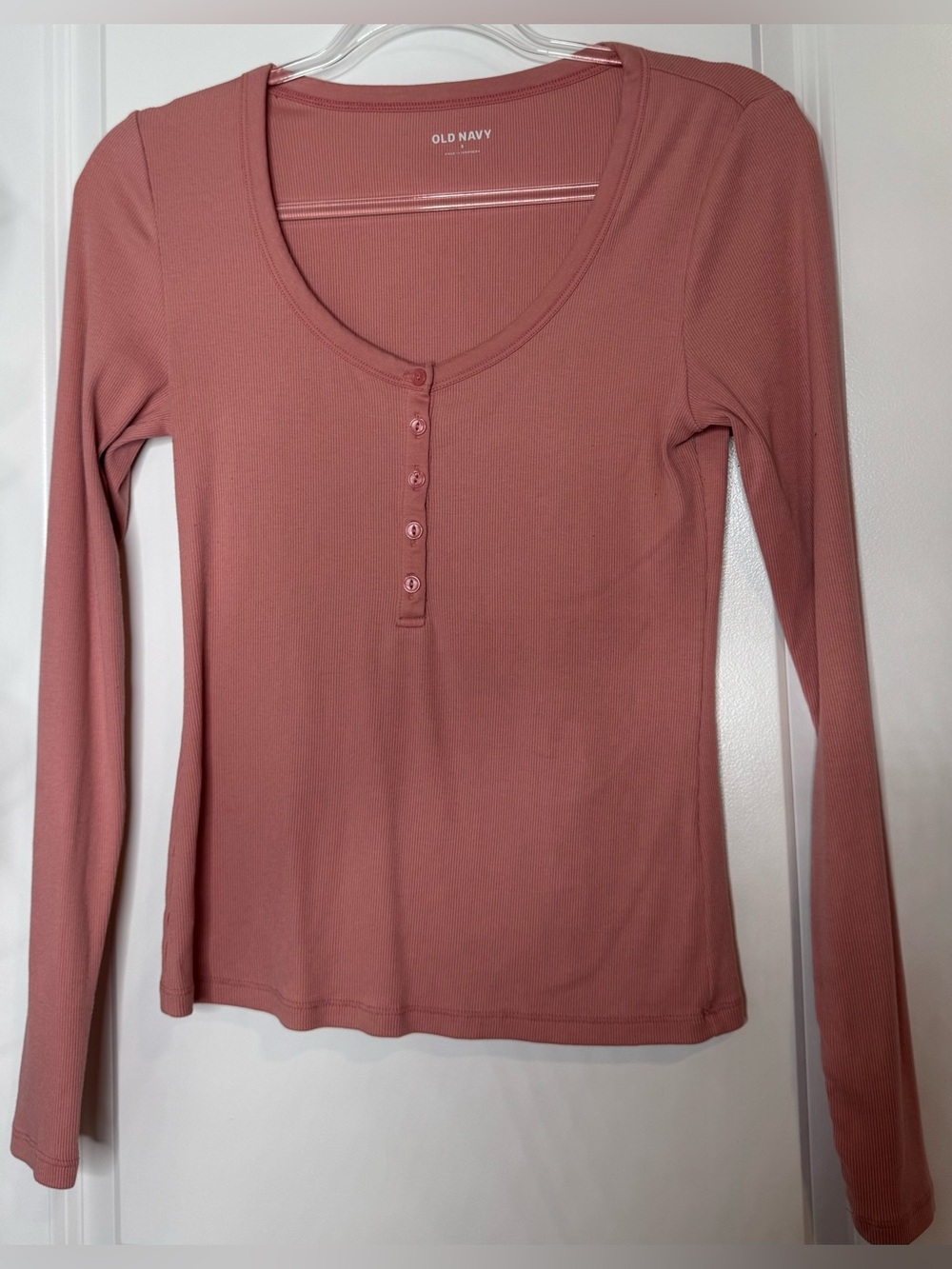 Old Navy Women's Ribbed Henley Long-Sleeve Top - Mauve Pink size small cotton - Picture 1 of 4